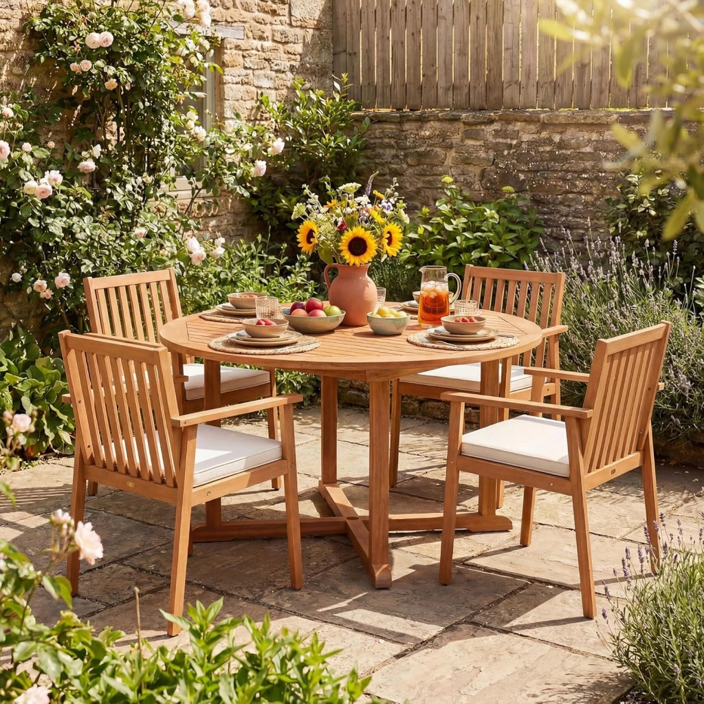 Set di 2 Sedie da Giardino Ergonomiche con Cuscino Rimovibile, Sedie da Pranzo con Braccioli, Poltrona in Legno di Acacia da Terrazza, Balcone, Cortile, Portata 180kg (Giallo Teak)