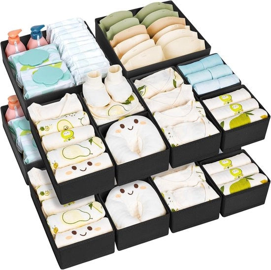 Organizzatore per abbigliamento - Set di 15 sistemi di ripostiglio pieghevoli per intimo - Ideale per calze e pantaloni - Nero