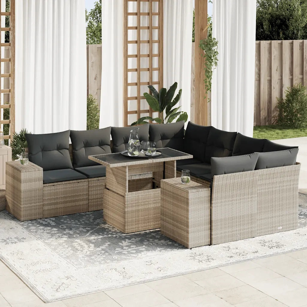 Set Divano da Giardino 9pz con Cuscini Grigio Chiaro Polyrattan 3326773