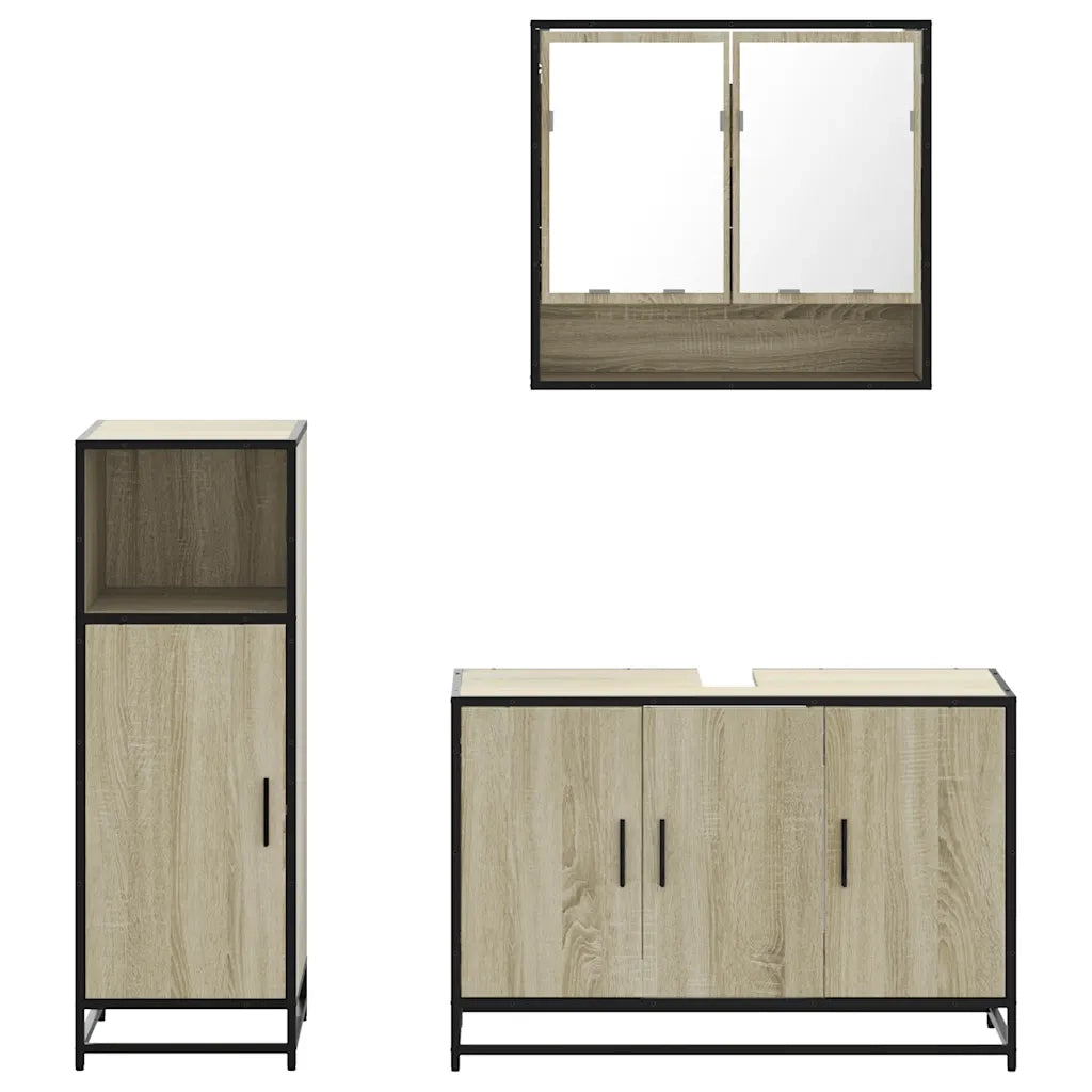 Set Mobili da Bagno 3 pz Rovere Sonoma in Legno Multistrato