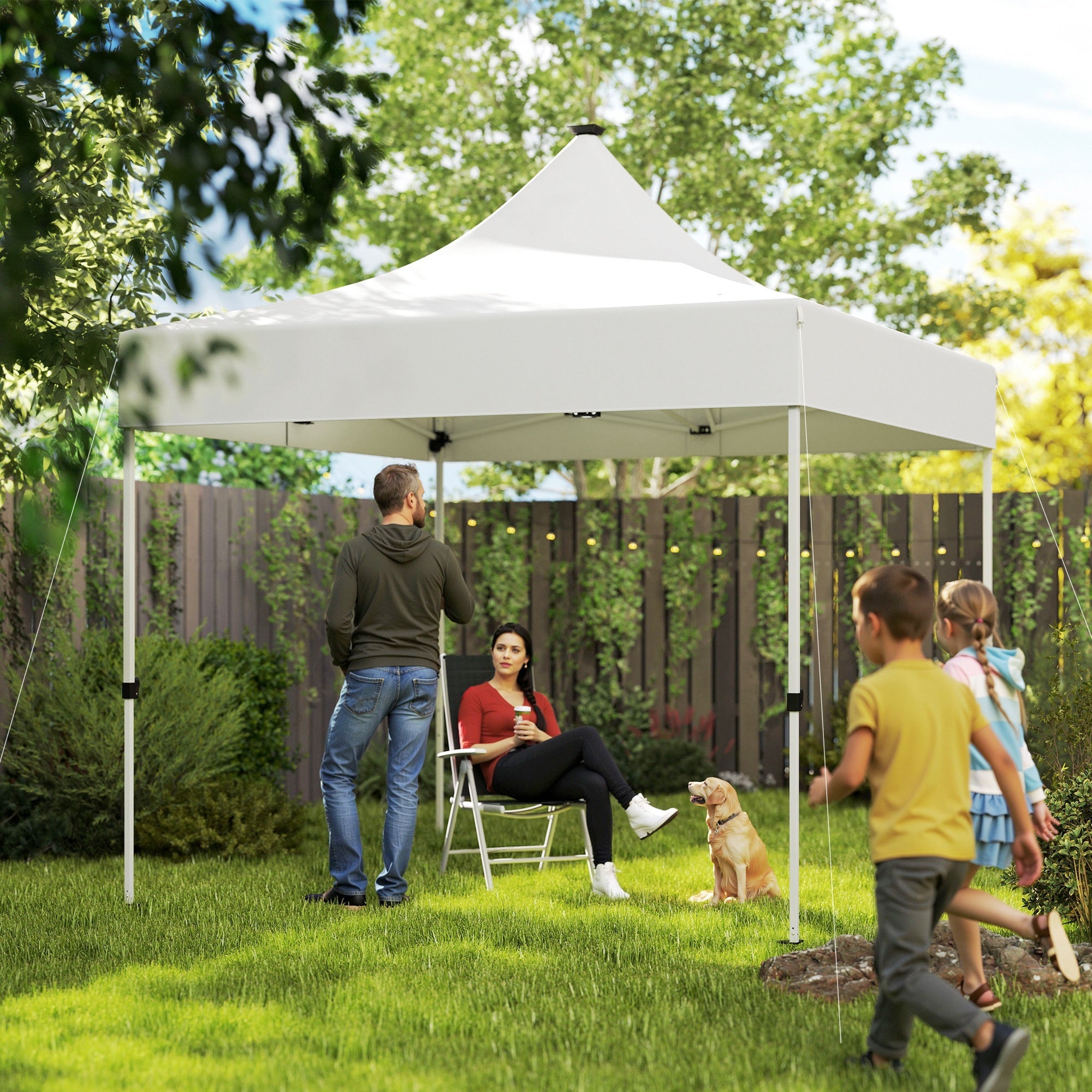 Gazebo da Giardino Pop Up 300x300x340 cm con Luci LED Solari e Altezza Regolabile Bianco