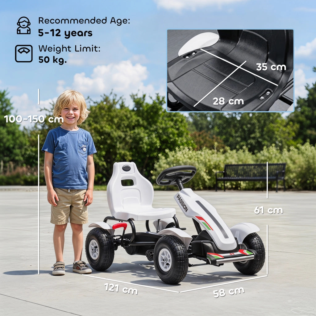 Go-kart a pedali per bambini ¨C Xylo ¨C sedile regolabile 3 posizioni, freno a mano, 5-12 anni, bianco nero