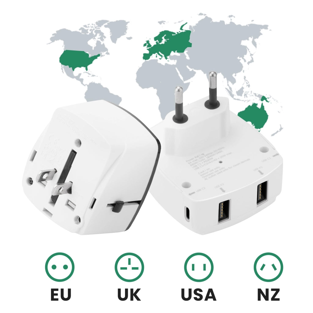 Adattatore Viaggio USA Europa UK 2 USB 2 USB C Bianco Akashi