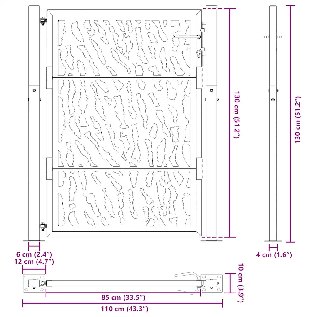 Cancello da giardino nero 100x125 cm in acciaio con design a traliccio 4100980