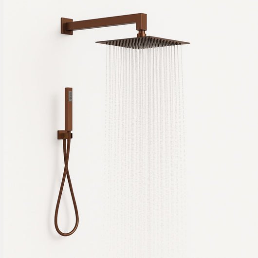 Set per doccia soffione quadro in acciaio inox 25x25 millimetri color oro rosa *** finitura- oro rosa, confezione 1