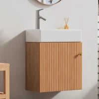 Mobile da bagno con lavabo e mobile sottolavabo sospeso, con spazio contenitore, 46x26x56 cm, color legno