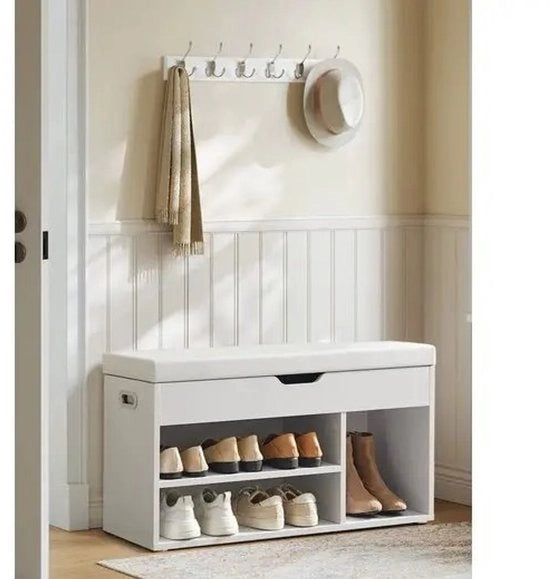 Sedia per scarpe - Spazio di stoccaggio - Cuscino morbido - Design moderno - 80x44x30 cm - Bianco