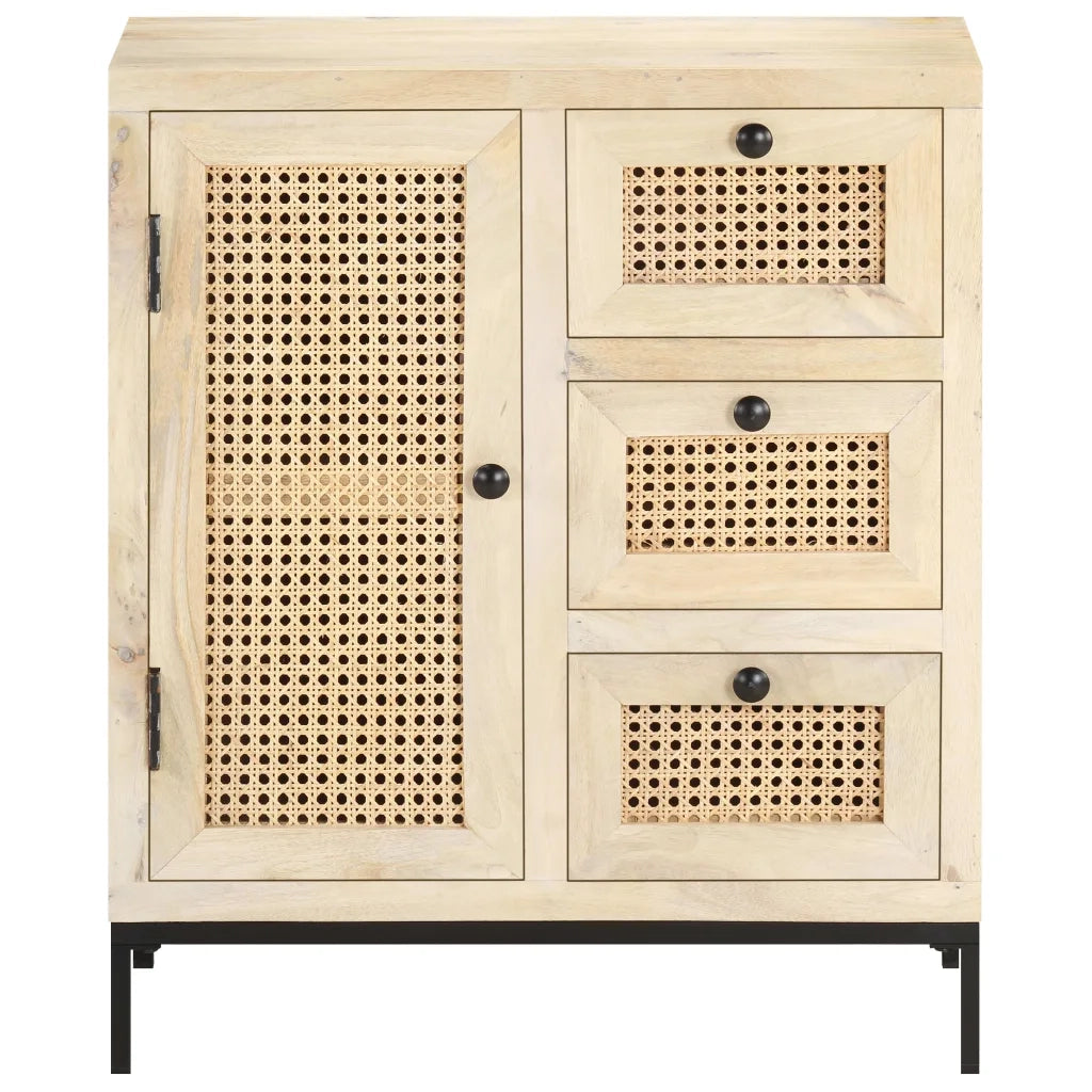 Credenza 60x35x70 cm Legno Massello di Mango e Canna Naturale 323508