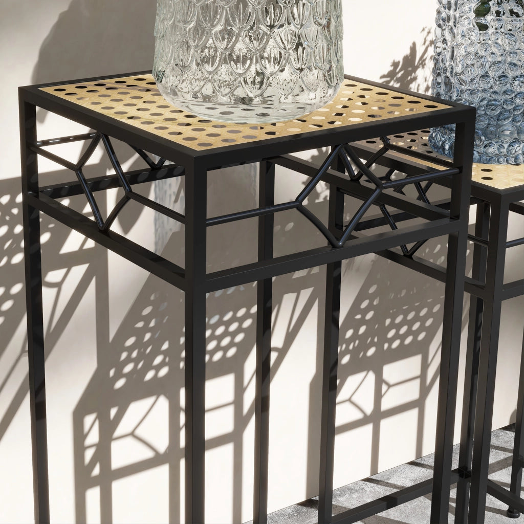 Fioriera in Polyrattan 3 Pezzi Pieghevole ¨C Zephmum ¨C Nero con Gambe in Oro