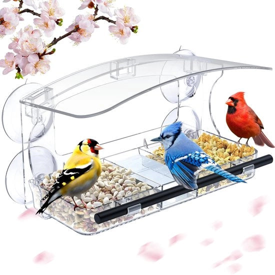 Cassa alimentare per finestra 26 x 14 x 5,5 cm, Casa per uccelli con finestra per uccelli selvatici, Regalo unico, Cassa alimentare per finestra, Casa per uccelli