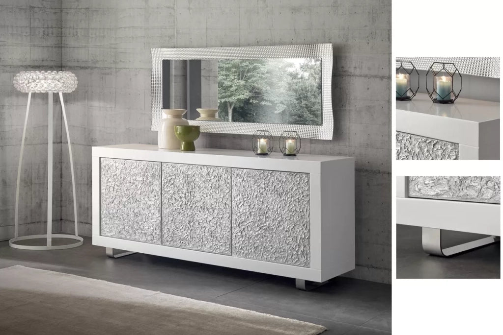 Madia contemporanea con particolare bianco argento design 205x45x88 - Mobili 2G