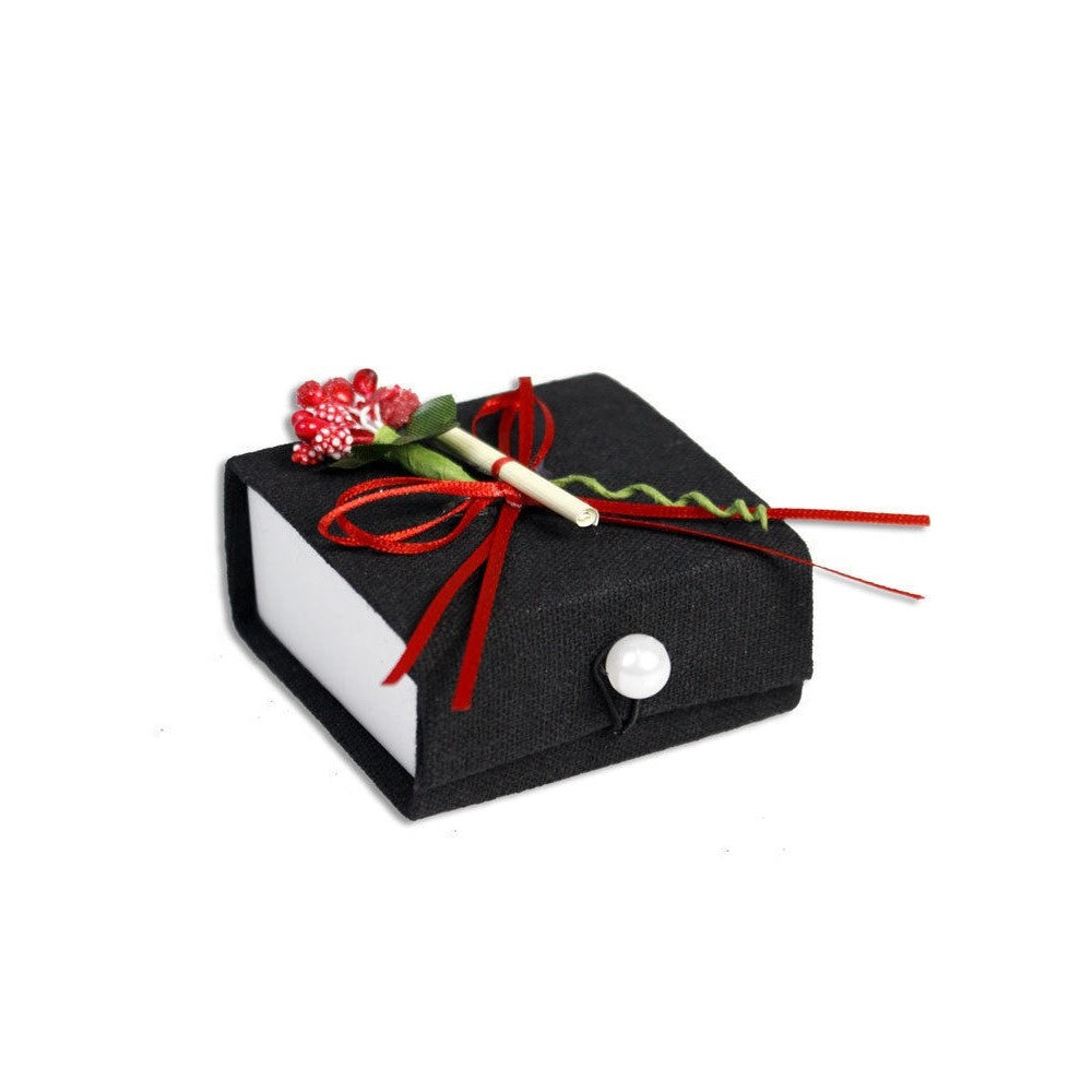 Trade Shop - 12 Scatolina In Tessuto Con Pergamena Porta Confetti Bomboniera Laurea Nero -