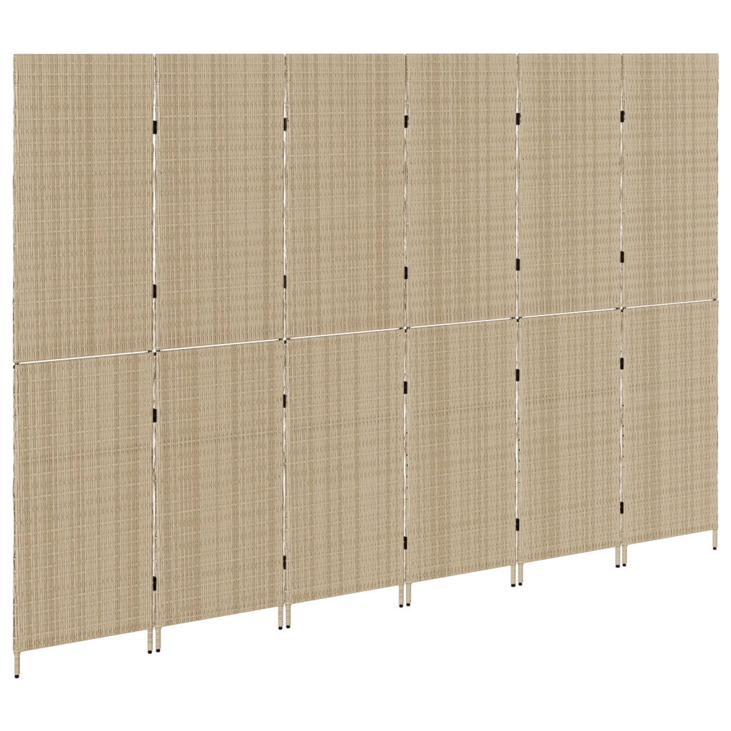 Partitione 6 Pannelli Pieghevole Beige 294x180 cm in Polirattan