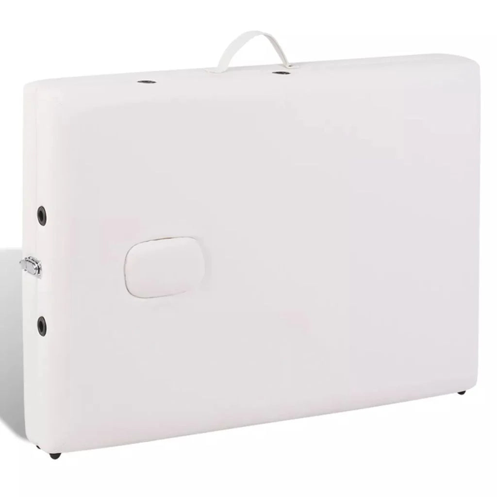 Lettino da massaggio pieghevole bianco a 2 sezioni con struttura in legno color crema 02_0001874