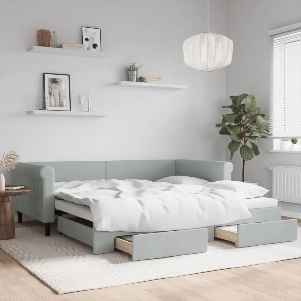 Divano Letto Estraibile Cassetti Grigio Chiaro 100x200 Velluto