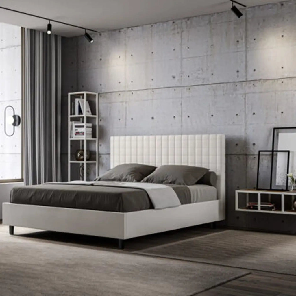 Letto matrimoniale contenitore imbottito 160x200 similpelle bianco Sunny