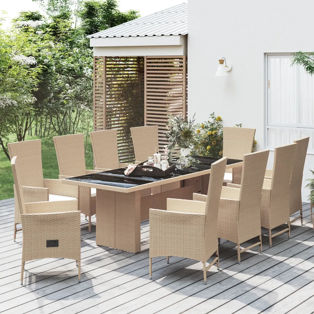 Set da Pranzo da Giardino 11 pz con Cuscini Beige in Polyrattancod mxl 124329