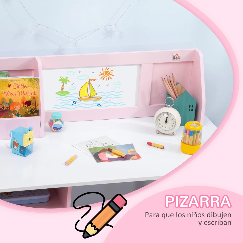 Scrivania Bambini con Sedia e Lavagna Bianca ¨C Xylo ¨C Legno Rosa Organizer 90x45x85 cm