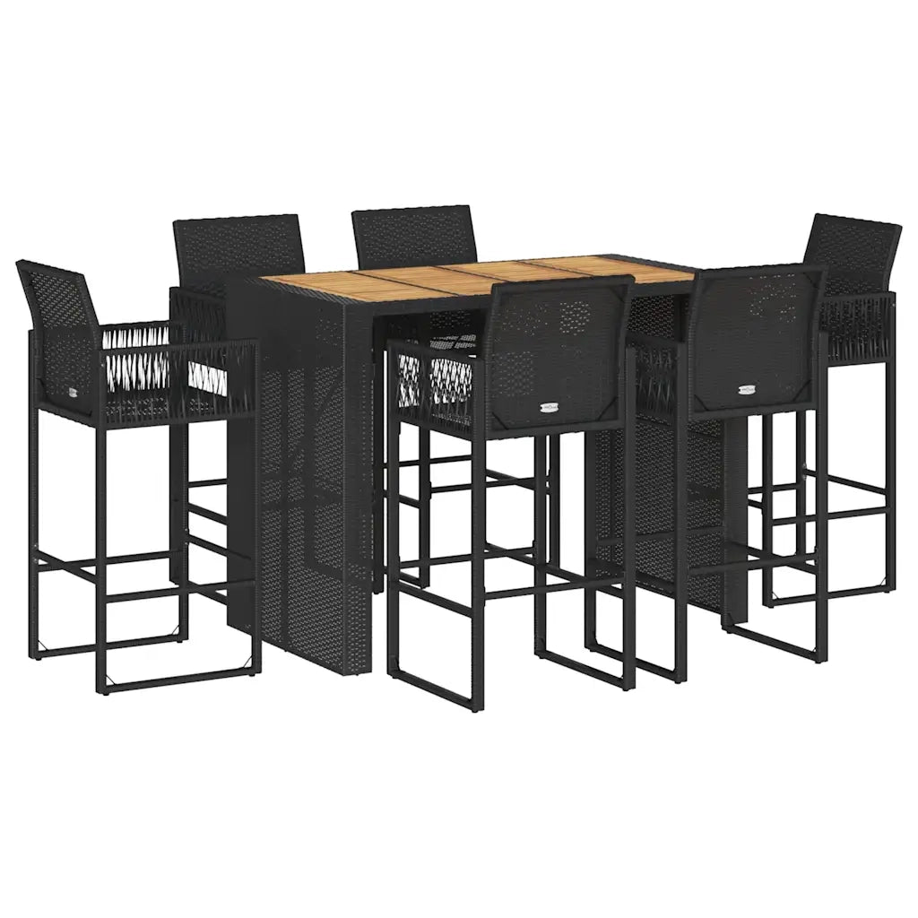 Set Bar da Giardino 7pz senza Cuscini Nero in Polyrattan Acacia 3328892