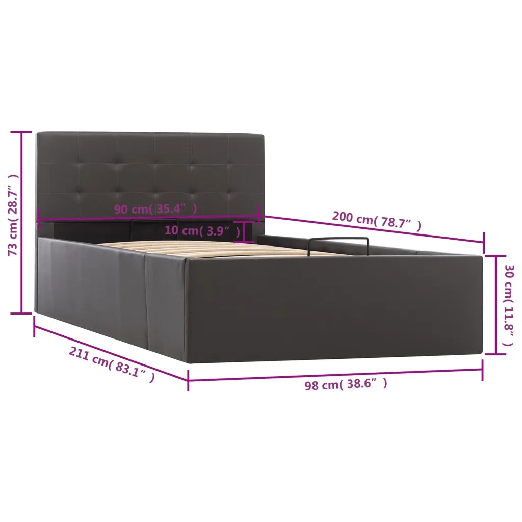 Letto singolo | Letto per adulti | Giroletto con Contenitore Idraulico Grigio Similpelle 90x200cm
