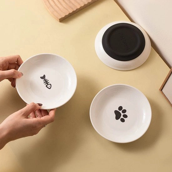 Porta ciotole per gatti in ceramica - 2 pezzi - 15cm x 2,9cm - Piatti profondi e ampi - Tavoliere per cibo e acqua per gatti domestici