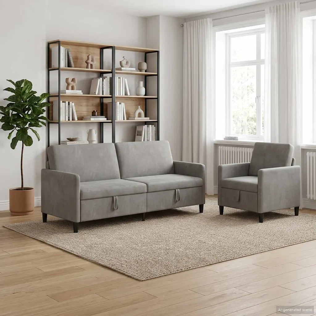 Set di Divani con Storage 2 pz Grigio Chiaro Poliestere 3429246