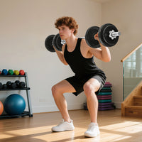 Set Pesi e Bilanciere da 20kg con Impugnature Antiscivolo 8 Dischi Pesi Barra Bilanciere e 2 Barre Manubri in Acciaio