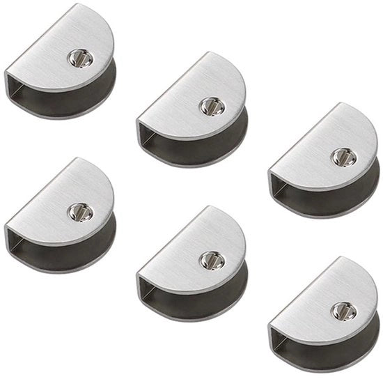 Plankbeugels 6 Stuks - Verstelbare Glasklemmen - Montaggio a Parete - Acciaio Inossidabile - Adatto per Vetro di 8-12 mm - Duraturo e Solido - Glasklem