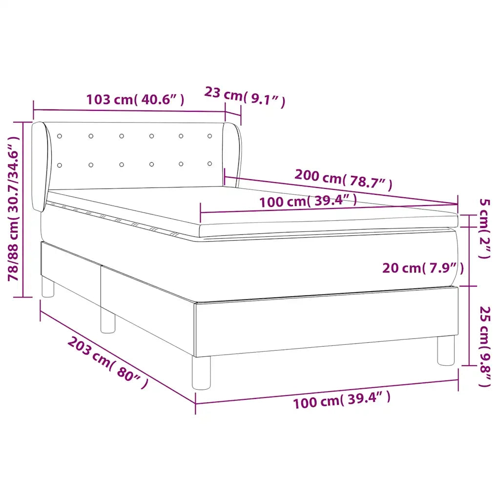 Giroletto a Molle con Materasso-Struttura Letto Nero 100x200 cm in Velluto 918141