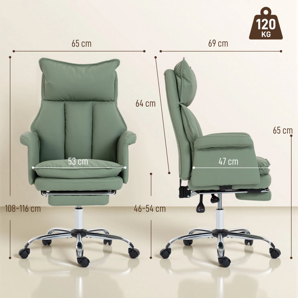 Sedia da ufficio con schienale reclinabile e poggiapiedi ¨C zephmum ¨C verde, similpelle, imbottita