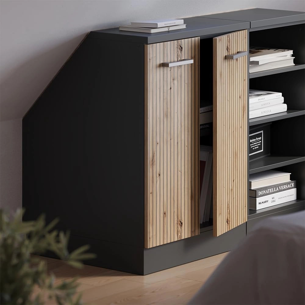 Mobile sottotetto Rion, Rovere artigianale, 60 x 81.6 cm con 2 porte, carcassa 60 cm profondità, adatto per il salvaspazio sotto tetti spioventi