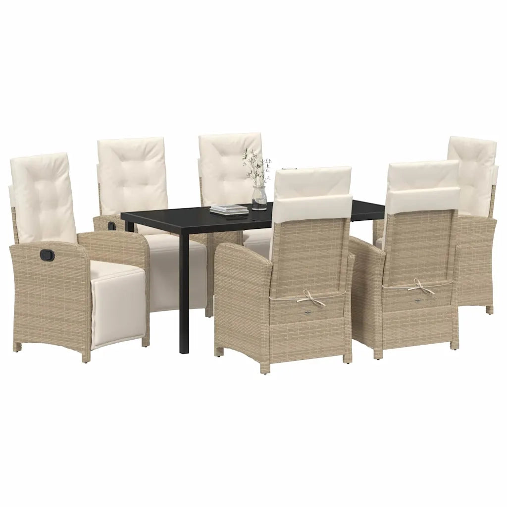 Set da Pranzo per Giardino con cuscino 7 pcs Beige polyrattan