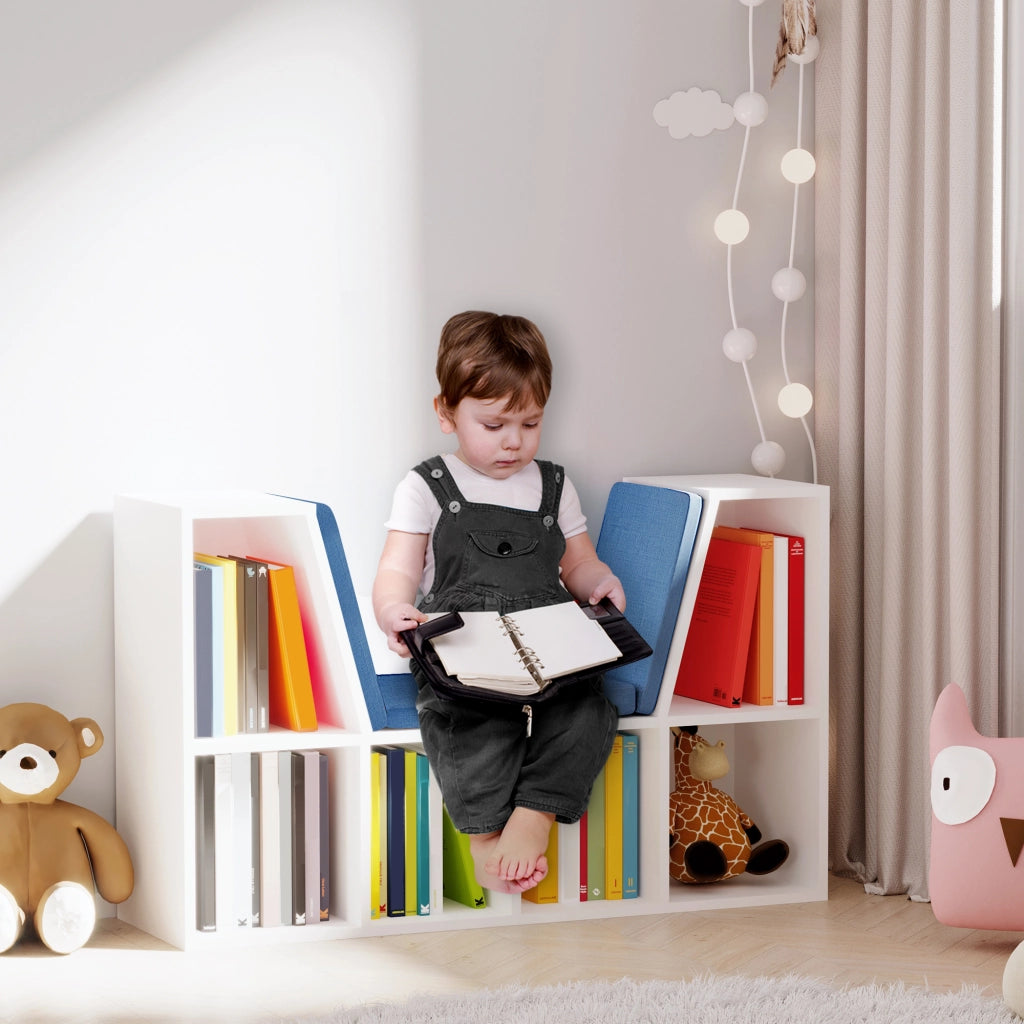 Libreria a cubi con panca ¨C zephmum ¨C blu, legno, 102x30x61 cm