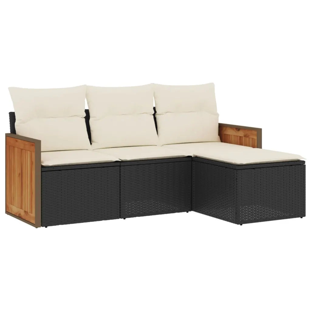 Set Divani da Giardino 4 pz con Cuscini Nero in Polyrattan 3259984