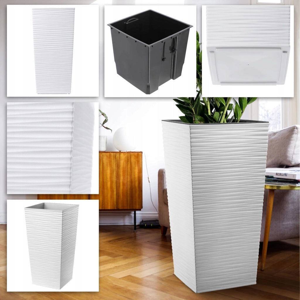 Vaso da giardino KADAX con inserto per fiori, grande e alto, 39x75 cm, bianco.