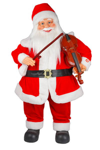 Pupazzo Babbo Natale H80 cm con Violino Luci e Suoni Rosso