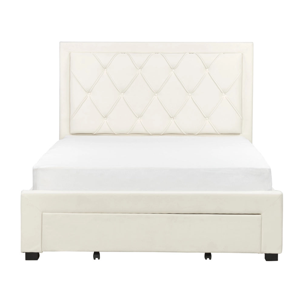 Letto matrimoniale contenitore tappezzeria in velluto beige 140 x 200 cm trapuntato testiera alta cassetti Glam Design