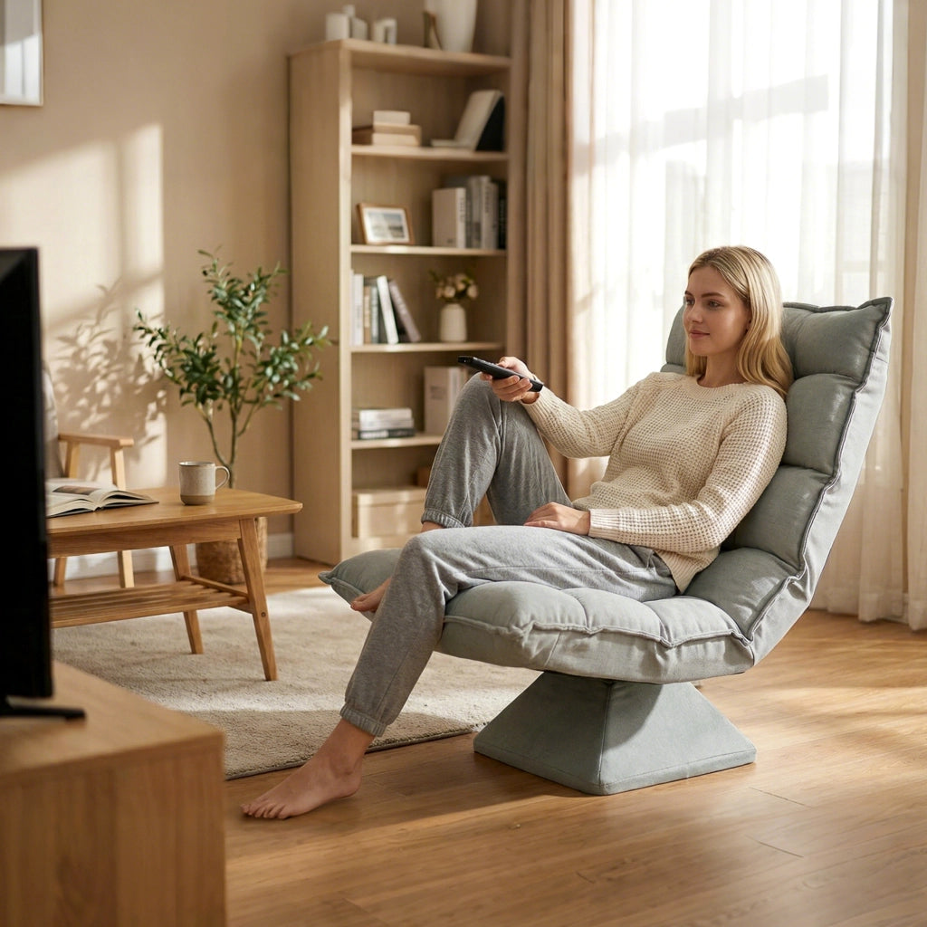 Poltrona Relax Girevole 360¡ã con Schienale Regolabile ¨C zephmum ¨C Tessuto Effetto Velluto Grigio Chiaro