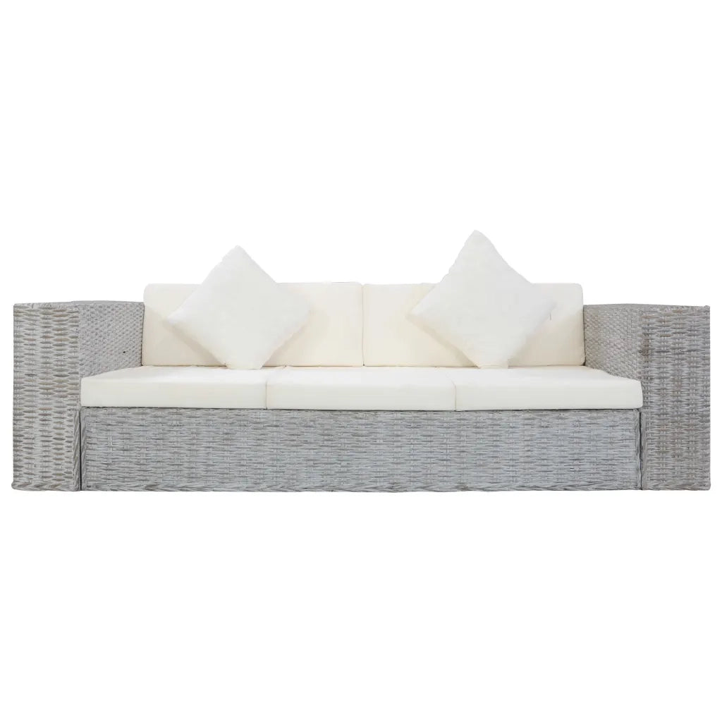 Divano a 3 Posti con Cuscini Grigio in Rattan Naturale cod mxl 15582