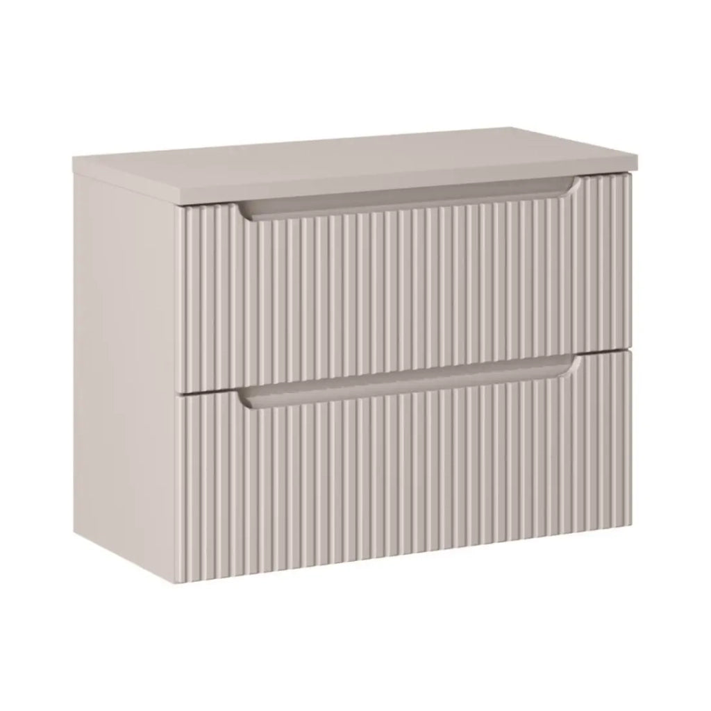 Set da bagno sospeso VANO cachemire opaco 80cm: mobile sotto lavabo con cassetti scanalati + piano per lavabo