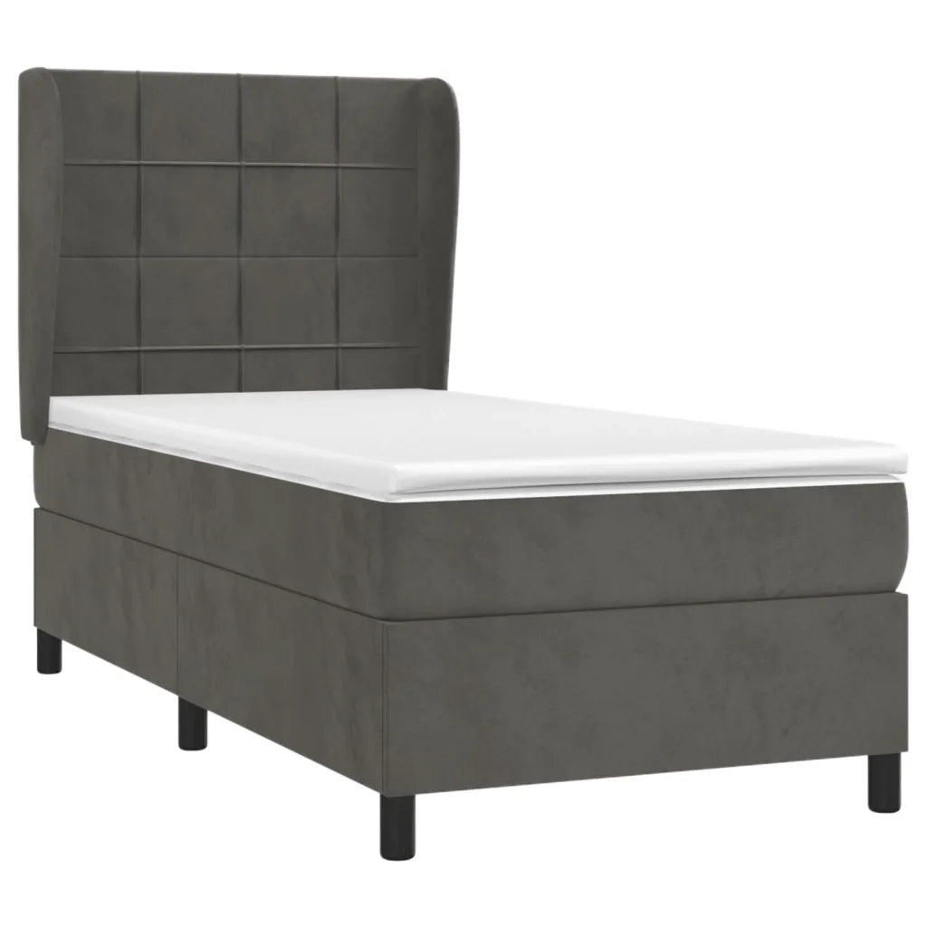 Letto singolo | Letto per adulti | Giroletto a Molle con Materasso Grigio Scuro 90x200 cm Velluto