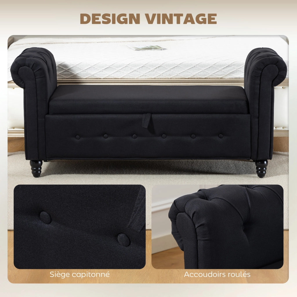 Banco imbottito con contenitore ¨C zephmum ¨C 146.5x49x72 cm tessuto nero legno