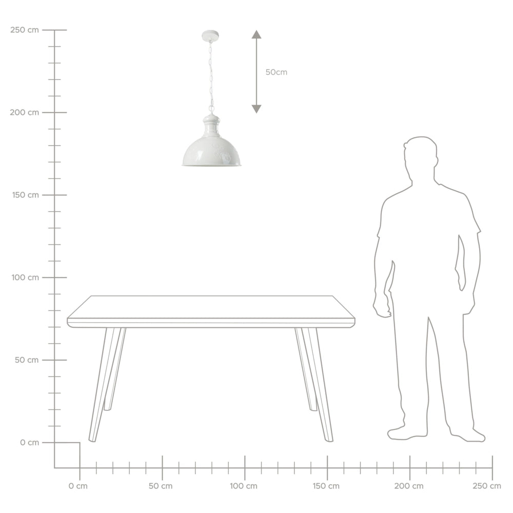 Lampada a Sospensione in Metallo Bianco Sporco Forma Rotonda Ornamenti Floreali Industriali