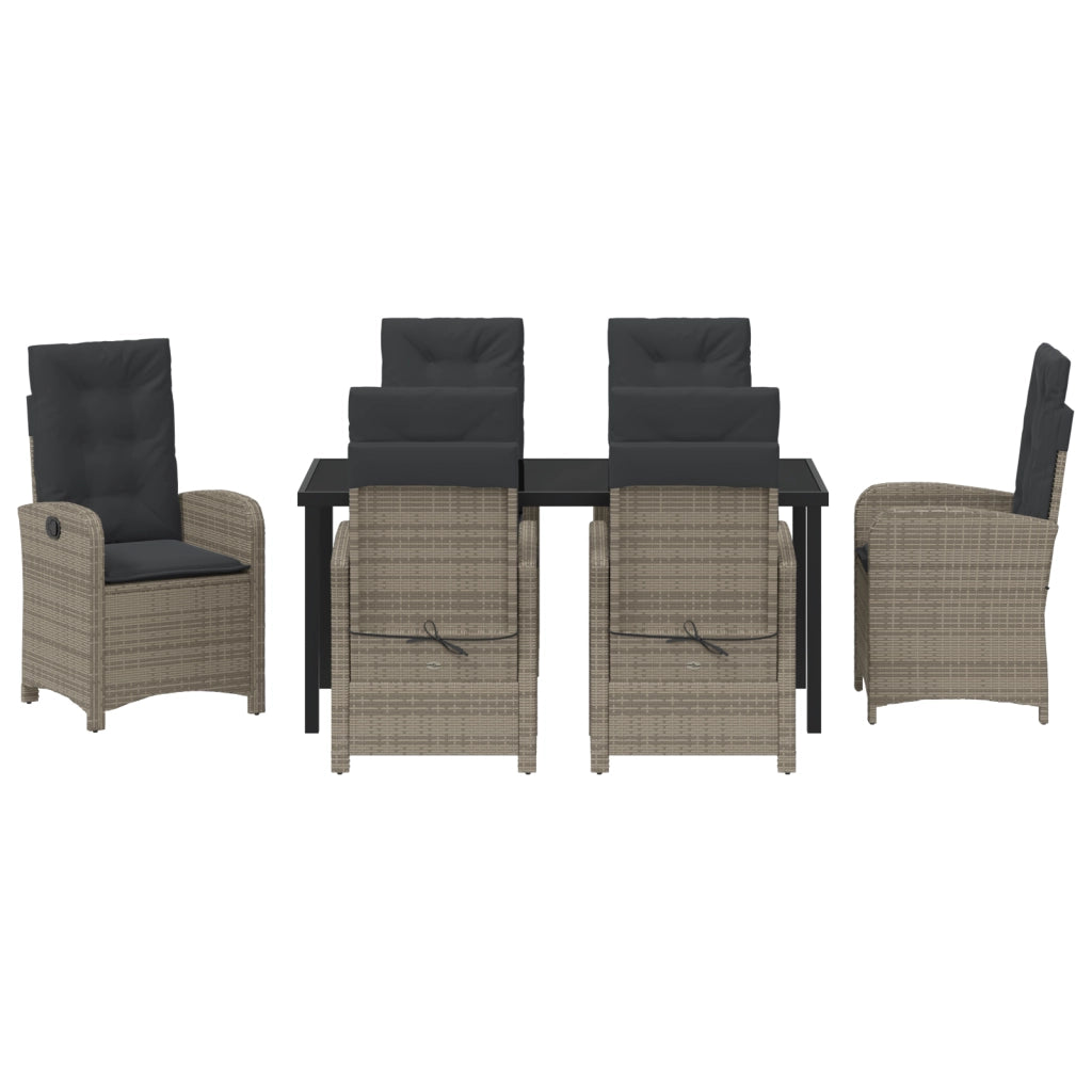 Set di Mobili da Giardino da 7 Pezzi con Cuscini Grigio in Polyrattan