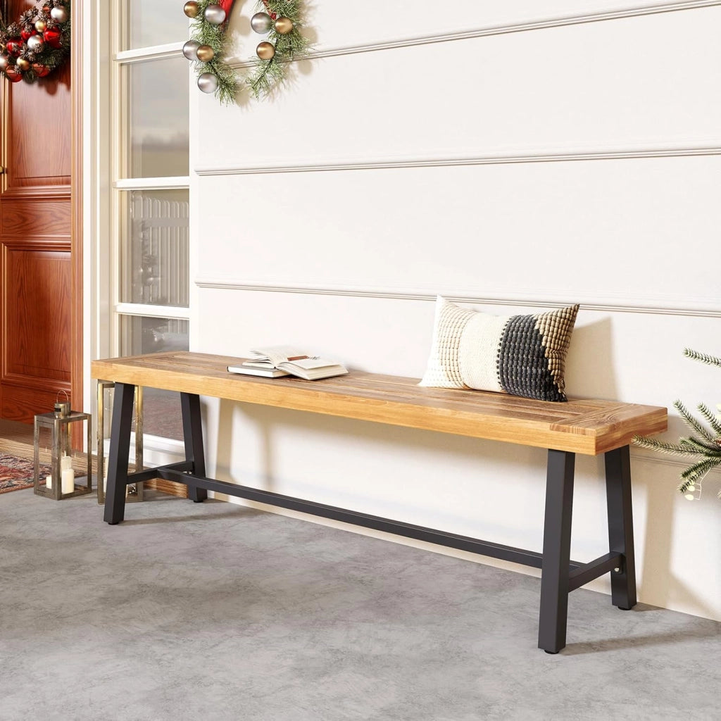 Panchina da Giardino in Legno di Acacia per Esterni, 160 CM di Lunghezza, Panchina da Patio per Giardino, Può Ospitare Fino a 3 Persone, Capacità di Carico 360 KG (1)