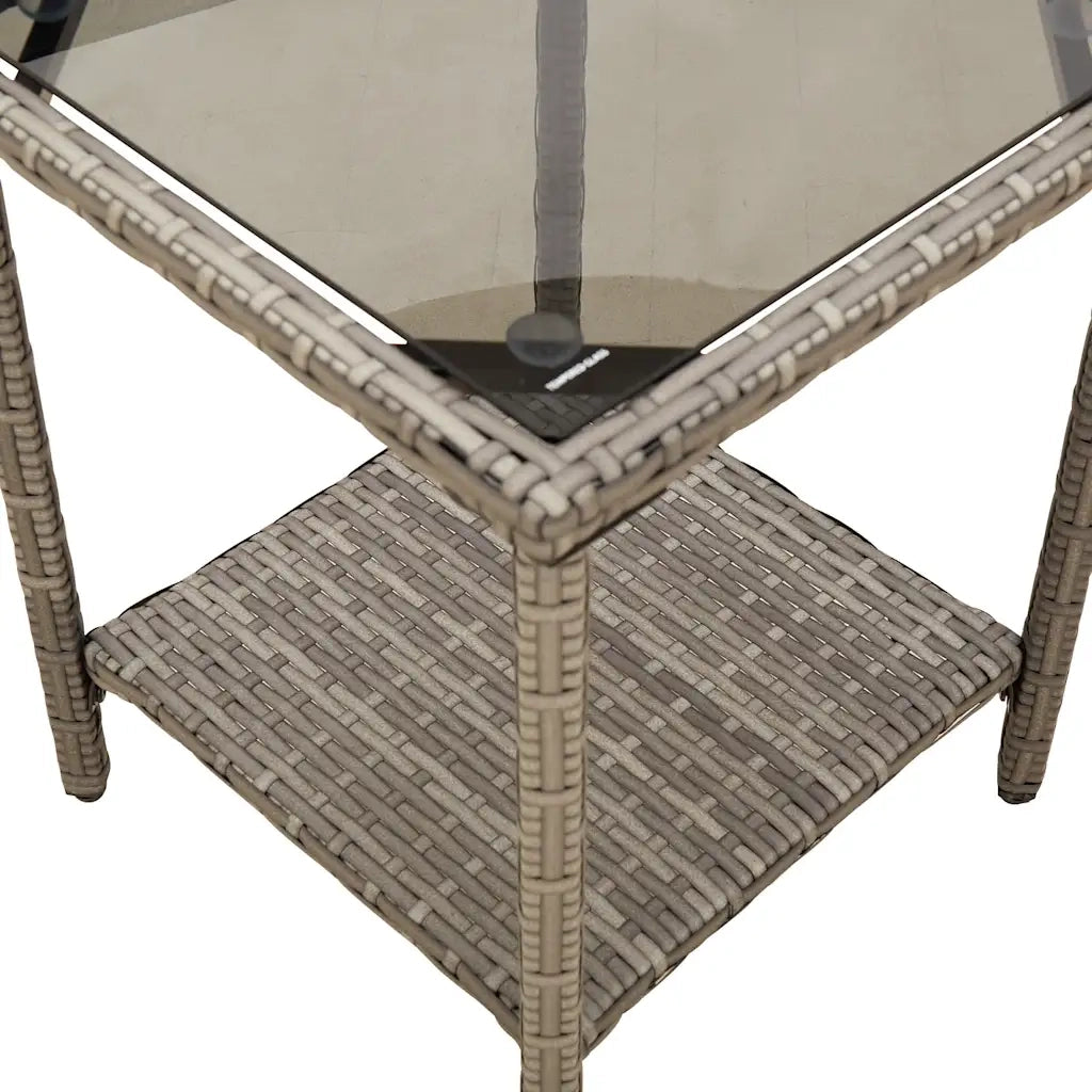Divano da Giardino con Tavolo e Cuscini a L Grigio Polyrattan