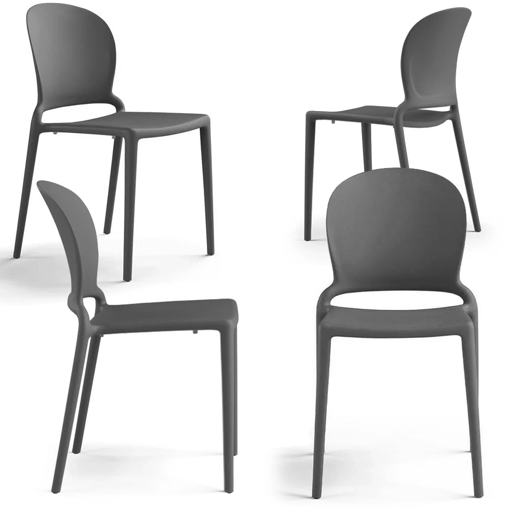 Set 4 sedie in polipropilene JASMINE, impilabile, resistente ai raggi UV, design moderno, ideale per sala da pranzo, cucina, sala d’attesa, bar, ristoranti o giardino colore Cemento