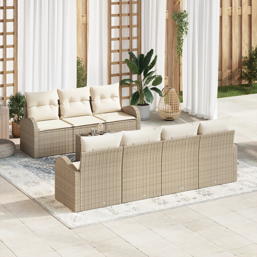 Set di SofÃ  da Giardino 8 Pezzi con Cuscini Beige in Polyrattan