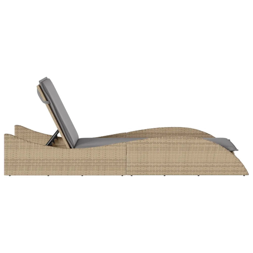Lettino Prendisole con Cuscino Beige 60x205x73 cm in Polyrattan 368281