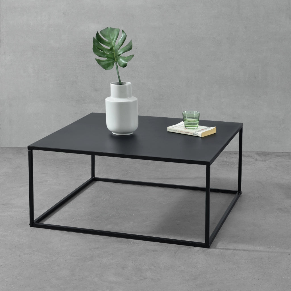 Tavolino da Caffè / da Divano 85 x 85 x 38 cm Tavolo Basso da Salotto in Forma Quadrata Consolle Multiuso in Metallo AntiGraffio - Nero